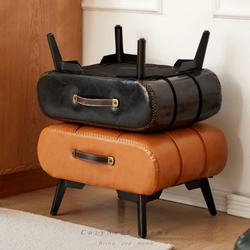 Luxury Bags Entry - Mały taboret ze skóry olejowanej, miękka